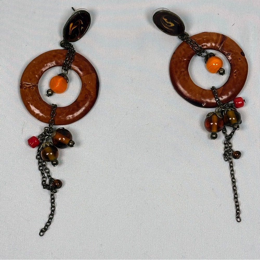 Women’s Brown and Orange Dangle Earrings - Picture 5 of 9